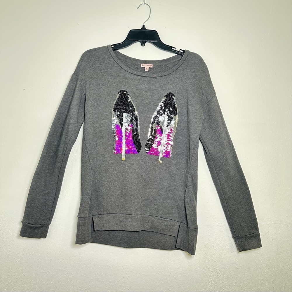 Juicy Couture Vintage Sequins Pump High Heels Gray Long Sleeve Sweater - Picture 2 of 14